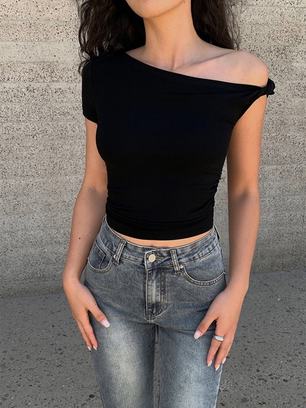 Asymmetrical Neck One Shoulder Off Top - Picture 3 of 3